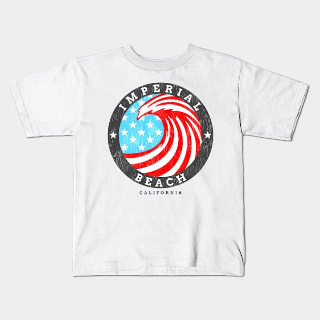 Imperial Beach, CA Summertime Patriotic 4th Pride Surfing Kids T-Shirt by Contentarama